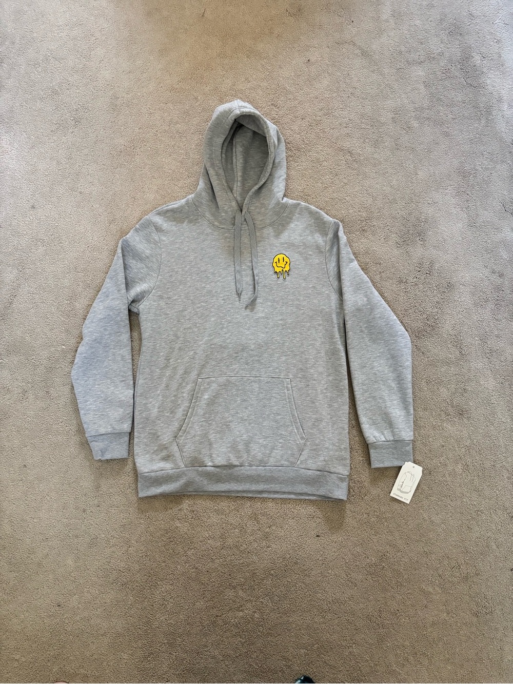 Retrofit Gray Hoodie with Yellow Drip Smiley Patch
